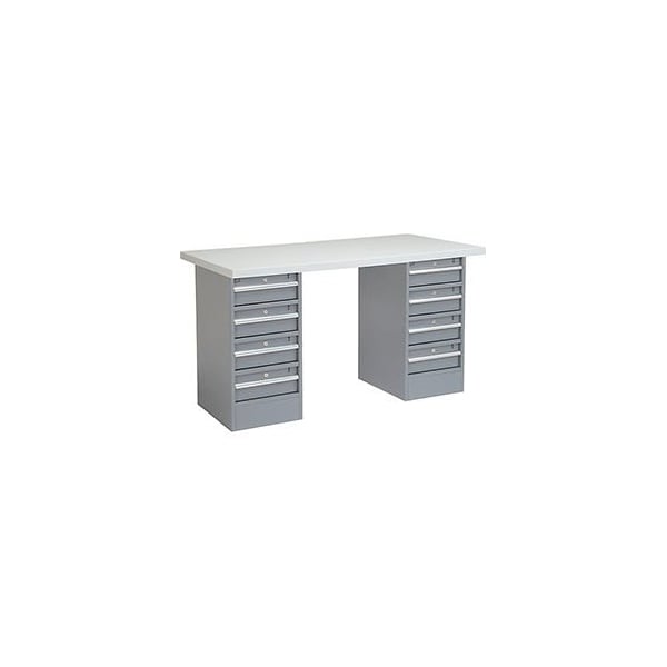 Global Equipment 60 x 30 Pedestal Workbench - 8 Drawers, Plastic Laminate Square Edge - Gray 607666 - main